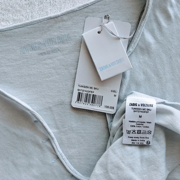 Zadig & Voltaire Tee Tunisien MC Skull V-Neck Short Sleeve Metallic Grey M NWT - Picture 16 of 16